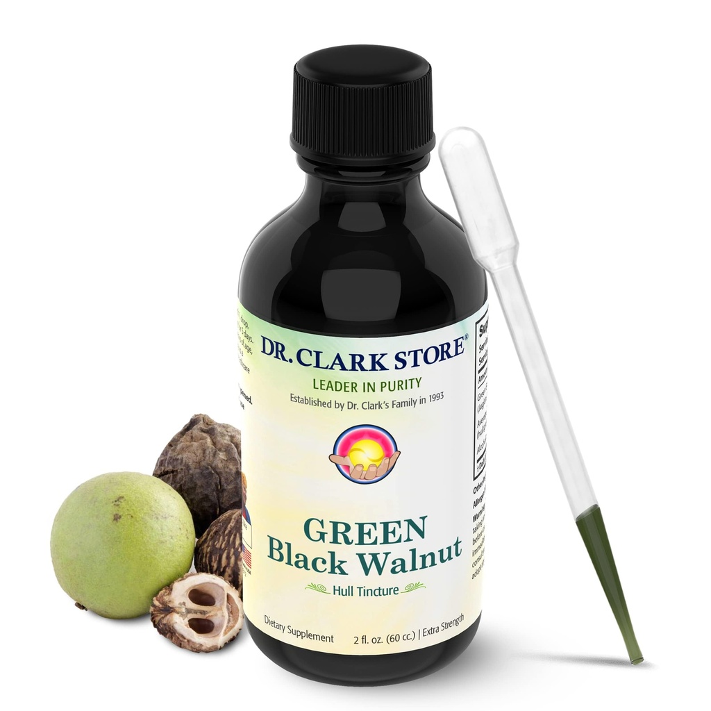 Dr. Clark Store Green Black Walnut Hull Tinktur - Højt potent formel med sort valnød ekstrakt - Alle naturlige intestine støtte sort valnød tinktur kommer med en Dropper, 2 fl. oz (60cc)