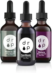 Drop Kosttilskud Organic Trace Mineral Drops, Elderberry Drops og Vitamin D3 + K2 Drops Bundle