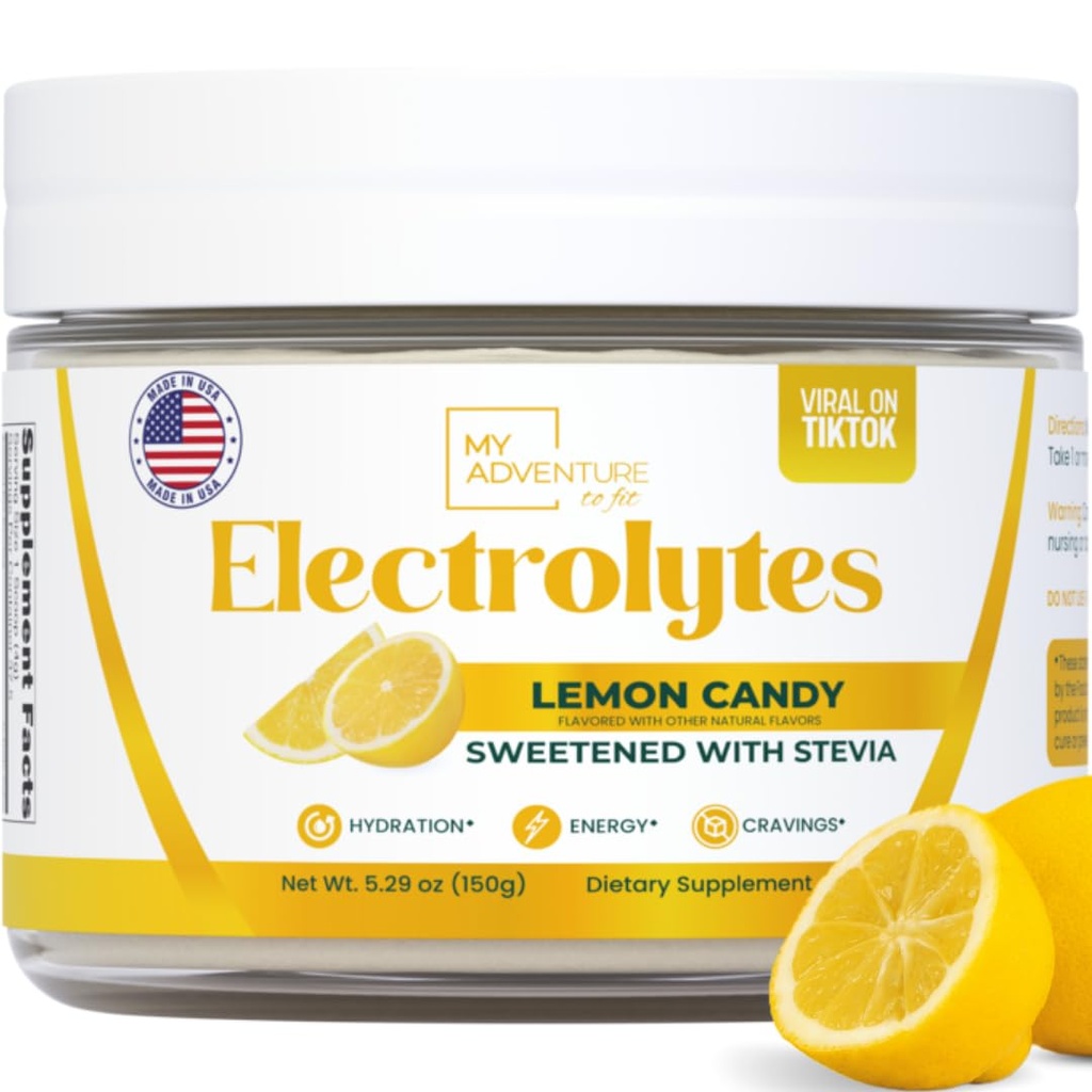 Zero Sugar - Lemon Candy Electrolytes Powder - Forfriskende hydrering - Koffein Free Energy med alle naturlige ingredienser - Vegan, Keto & Paleo - Sukker Free Electrolytes Powder Drink Mix - 37 Servering