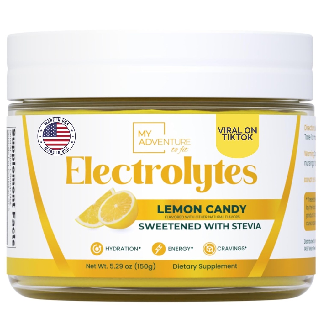 Zero Sugar - Lemon Candy Electrolytes Powder - Forfriskende hydrering - Koffein Free Energy med alle naturlige ingredienser - Vegan, Keto & Paleo - Sukker Free Electrolytes Powder Drink Mix - 37 Servering