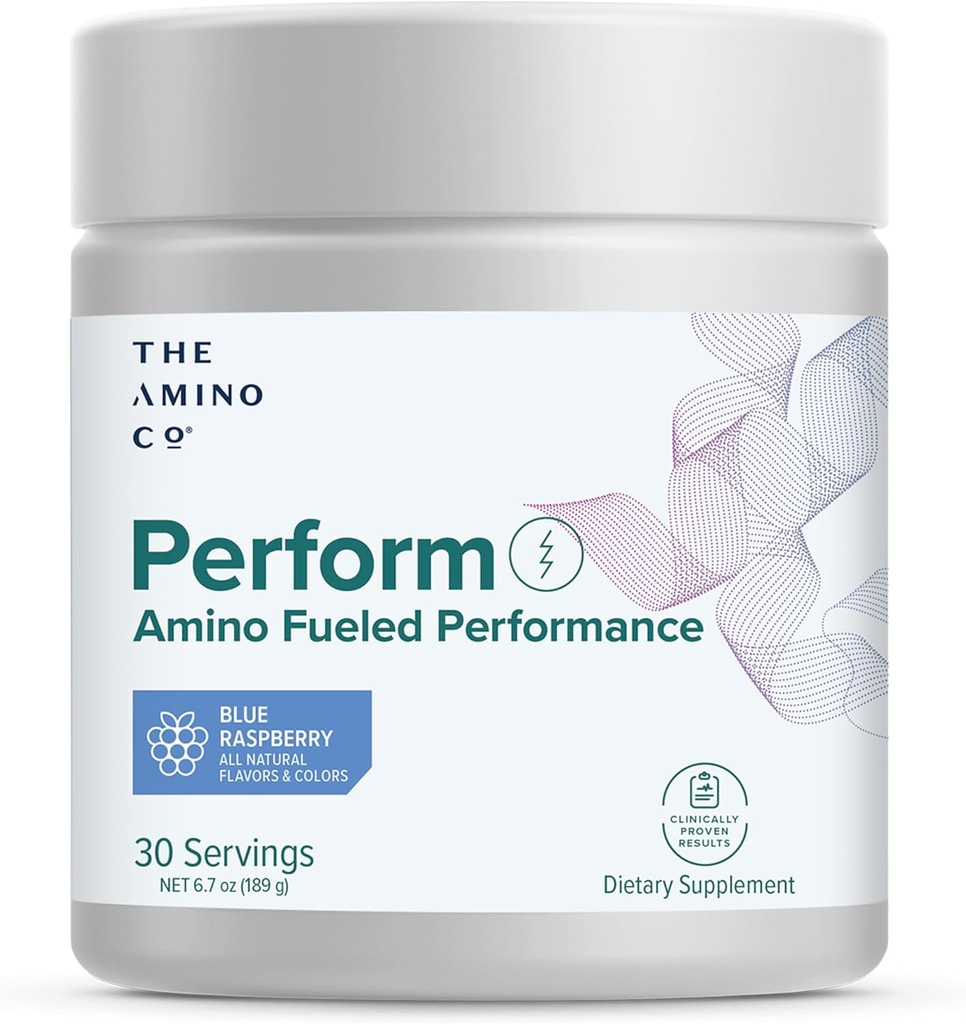 Den Amino CO. - Udfør Pre Workout Powder supplement med Pure EAA Aminosyrer & naturlige smag, Stevia sødet Preworkout Energy Boost til mænd og kvinder - Blå Hindbær (6.7 oz)