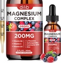 Triple Magnesium Complex Supplement, Magnesium Glycinate, threonat, Citrate Liquid Drops 200mg med Ashwagandha, CoQ10, B6-vitamin, C, D, Zink - Vegan Mix Berry Flavor