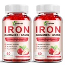 Jern supplement Gummies for kvinder, mænd & børn, 65mg Jern & 250mg C-vitamin per servering - sundt blod, energi & immunforsvar Iron Vitamin Gummy med folat, 2 Pack