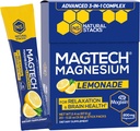 MagTech Magnesium Drink Mix - Sugar Free Lemonade - 3 former for Magnesium: Magtein L- Threonate, Glycinate & Taurate - 200mg Chelated Magnesium Complex - Understøtter afslapning & Brain Health - 20 Serveringer