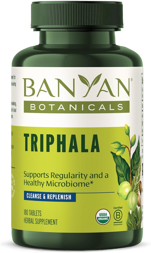 Banyan Botanicals Triphala Tablets - Organic Triphala med Amla, Haritaki & Bibhitaki - til fordøjelse, Elimination & Sund Gut Microbiome * - 180 Tablets - Ikke-GMO Sustainable Sourced Vegan