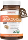 USDA Organic Ashwagandha Supplement - Høj potens Ashwagandha piller lavet med organisk sort peber til forbedret absorption - Vegan Non- GMO Made in the USA & Lab Verified (2 Months Supply)
