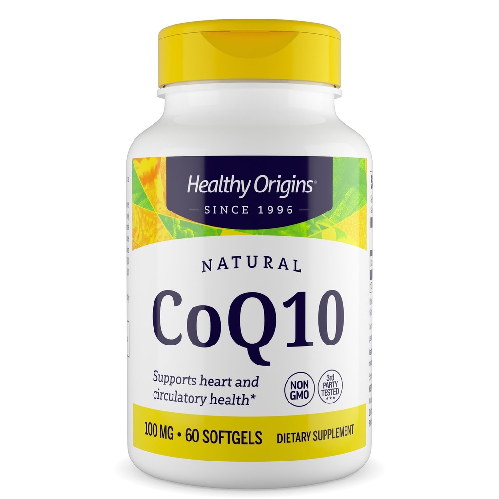 Sunde Origin ® CoQ10 100 mg - Natural Trans- Isomer Ubiquinone - Gær gæret, Understøtter hjertesundhed & cellulær energi - Non- GMO 60 Softgels