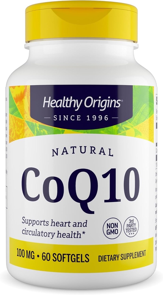 Sunde Origin ® CoQ10 100 mg - Natural Trans- Isomer Ubiquinone - Gær gæret, Understøtter hjertesundhed & cellulær energi - Non- GMO 60 Softgels