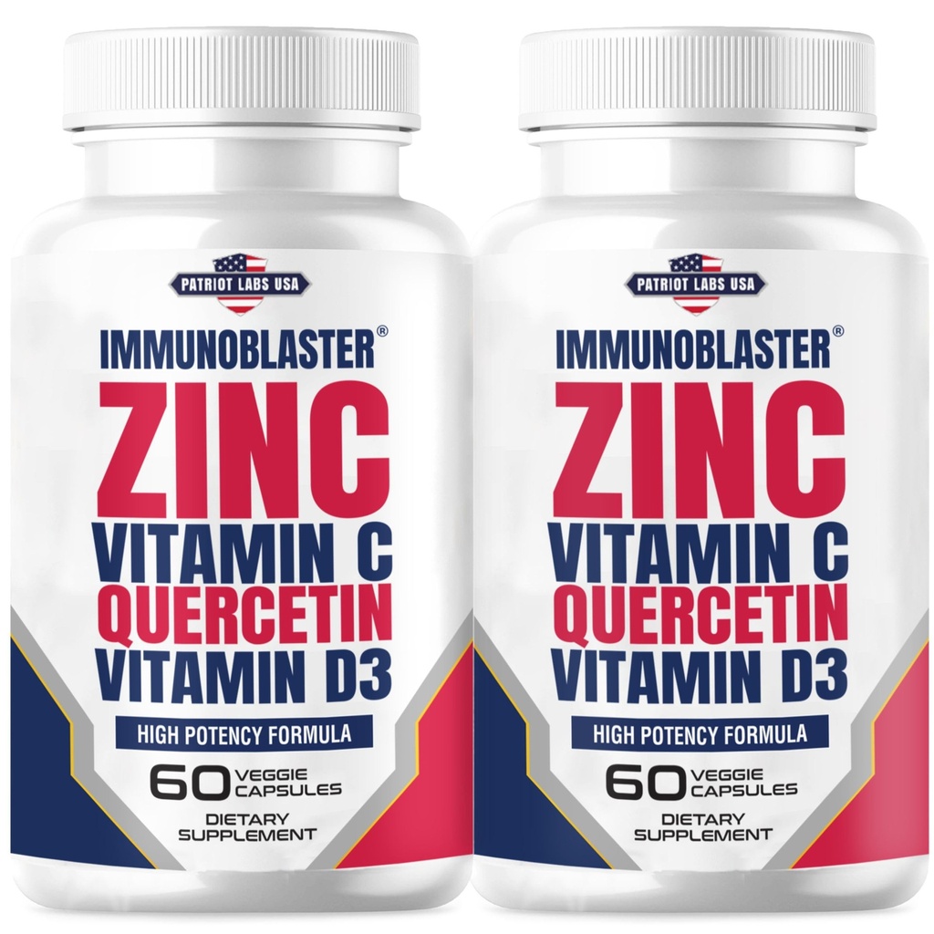 (2 Pack) ImmunoBlaster Zink Quercetin 500mg med D-vitamin og C Antioxidant Immunsupport High Potency Quercetin Zink Supplement til mænd og kvinder - Gluten, Soy, & Dairy Free - 120 Greve (Twin Pack)