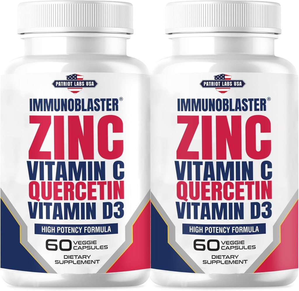(2 Pack) ImmunoBlaster Zink Quercetin 500mg med D-vitamin og C Antioxidant Immunsupport High Potency Quercetin Zink Supplement til mænd og kvinder - Gluten, Soy, & Dairy Free - 120 Greve (Twin Pack)