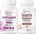 Micro Ingredients Multi Collagen Complex for Women & Lions Mane Supplement 240 Veggie Capsules Bundle 2 Pack | Grass-Fed Collagen Peptides | Superfood Mushroom Antioxidants with L-Ergothioneine