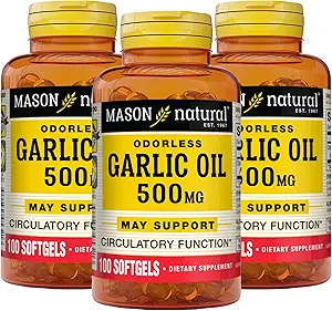 MASON NATURAL Hvidløg Oil 500 mg Odorless Allium Sativum Supplement - Understøtter General Wellness, 100 Softgels (Pack of 3)