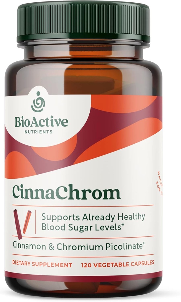 Bioactive Nutrients CinnaChrom Kosttilskud - Chrom Picolinate, Cinnamel Kapsler - Naturlige ingredienser for den samlede sundhed - Vegetabilske supplement, Gluten- fri, 120 Kapsler