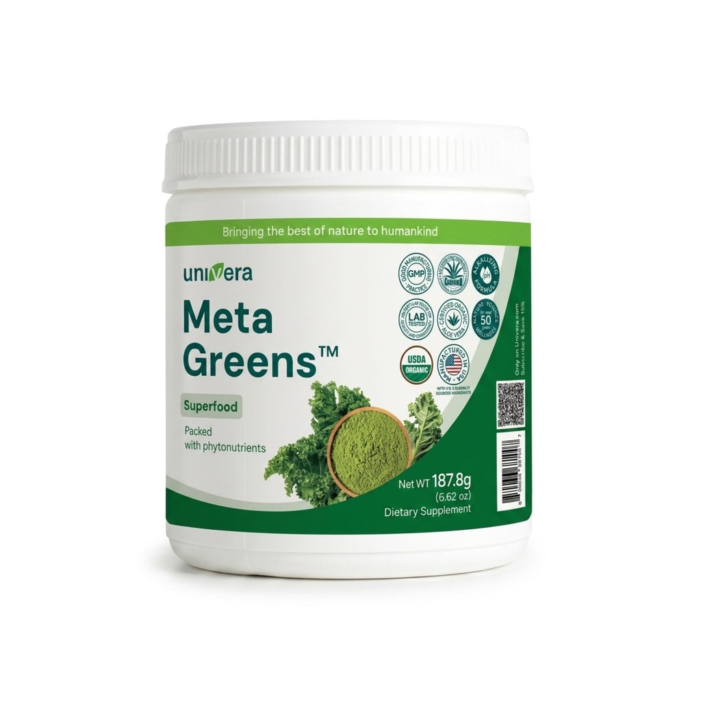 Universa Metagreens, Green Superfoods Blend Powder, Smoothie Mix med Organic Spirulina, Vital Antioxidants, Alkalize, Detoxify, Vegan, Non- GMO, 30-Day Supply.