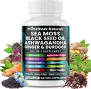 Sea Moss Black Seed Oil Ashwagandha Ginger Burdock Bladerwrack Gurkemeje & C-vitamin D3 med ACV Elderberry Chlorophyll Mælkebøtte Gul Dock Vegansk Kapsler - 60 Greve