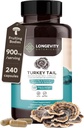Organic Turkey Tail Mushroom Capsules Supplement (240) - 124; Pure Fruiting Body 10: 1 High Strength Extract 124; 50% Beta- D Glucans - 124; 9,000mg rå ækvivalent Per Serving - 124; immunforsvar, Gut & Microbiome Support