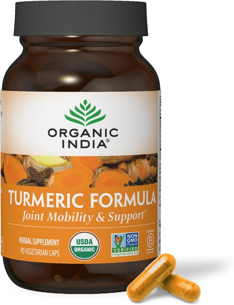 ORGANISK INDIA Gurkemeje med sort peber - Økologisk gurkemeje supplement og Curcumin supplement, Gurkemeje kapsler, fælles støtte & immunsystem support, hele rod, Trikatu - 90 kapsler