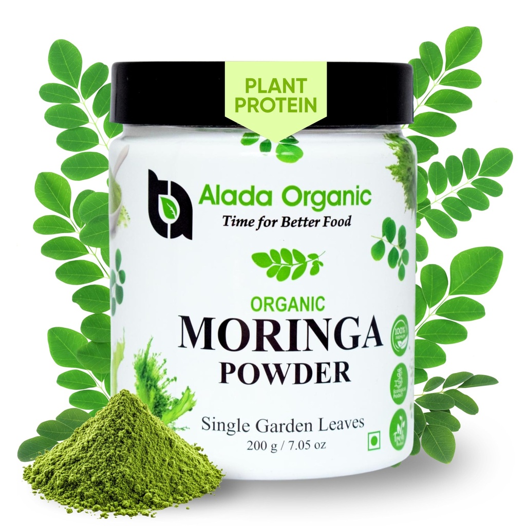 Moringa Powder Organic Certified Moringa Leaf Powder, Moringa Oleifera - rig på antioxidanter og immunvitamin, Superfood til Moringa Tea, Moringa Drink, Indien voksen, Vegan -7,05 OZ