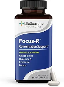 LifeSeasons - Focus-R - Koncentration Support - Alle aldre - Forbedrer Mental Performance & Focus - Øger opmærksomhed Span - L- Theanine, Kava Kava, Bacopa, Vitamin B & Mere - (60 kapsler)