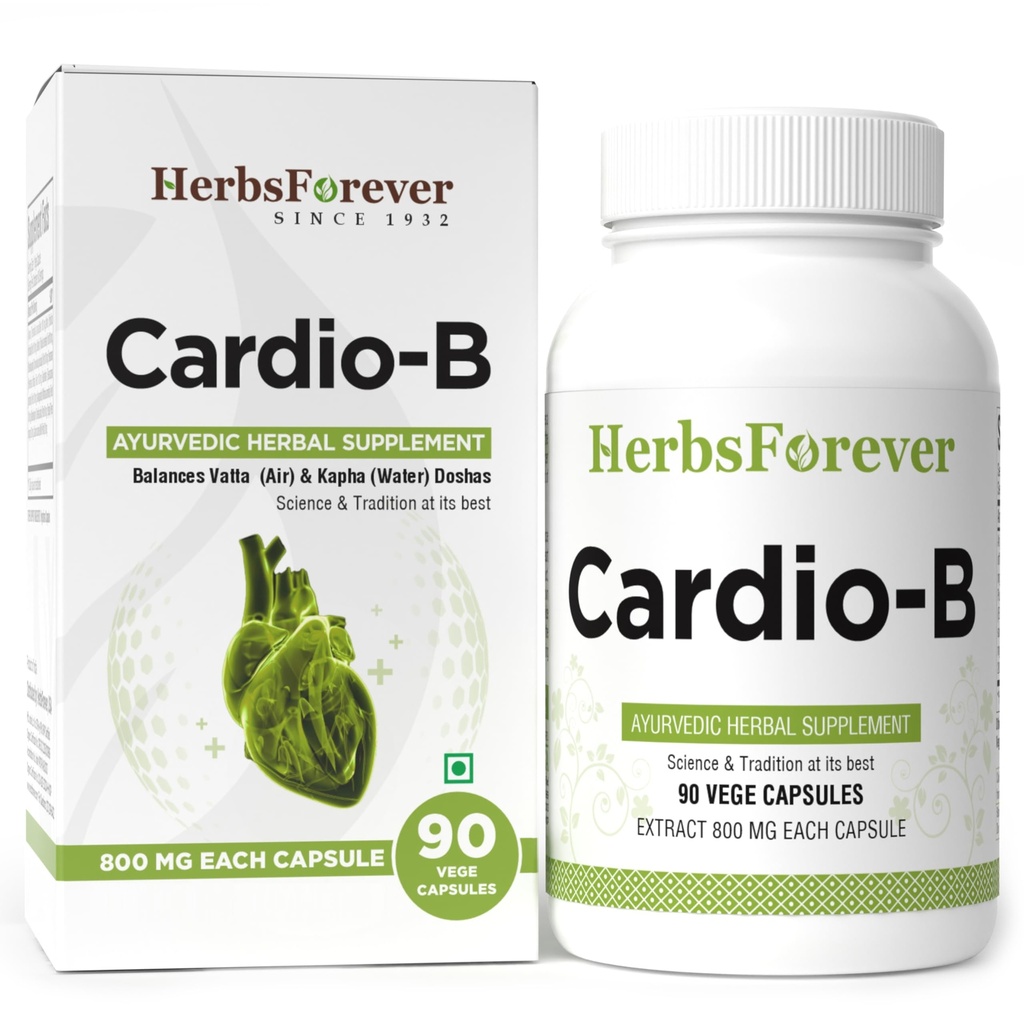 Herbseverycardio- B Ayurvedic Herbal Supplement 90 Vegekapsler 800 Mg hver