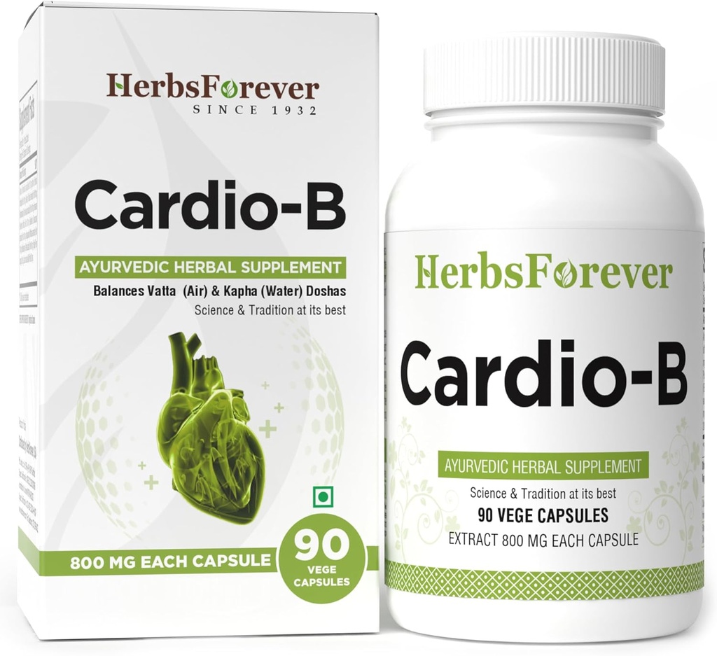 Herbseverycardio- B Ayurvedic Herbal Supplement 90 Vegekapsler 800 Mg hver
