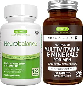 Neurobalance + Multivitamin & Mineraler til mænd Vegansk Bundle, Høj Absorption Zink, Magnesium & B6 supplement + Vedvarende udløsning Multivitamin af Igennus