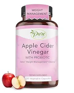 Pure by Nature Apple Cider Vincils + Probiotika til kvinder og mænd, Raw Apple Cider Vinciture Pills for Weight Management Support & Cleanse Support (120 kapsler)
