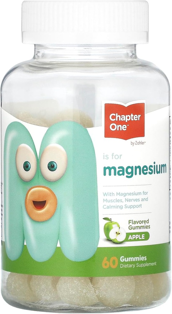 Kapitel 1 Magnesiumgummier for børn og voksne - Natural Calm Gummies - Calm Magnesium Citrate - Knogle- og muskelfunktionstilskud til børn og voksne - Mood Support, Kosher Apple Flavor (60)