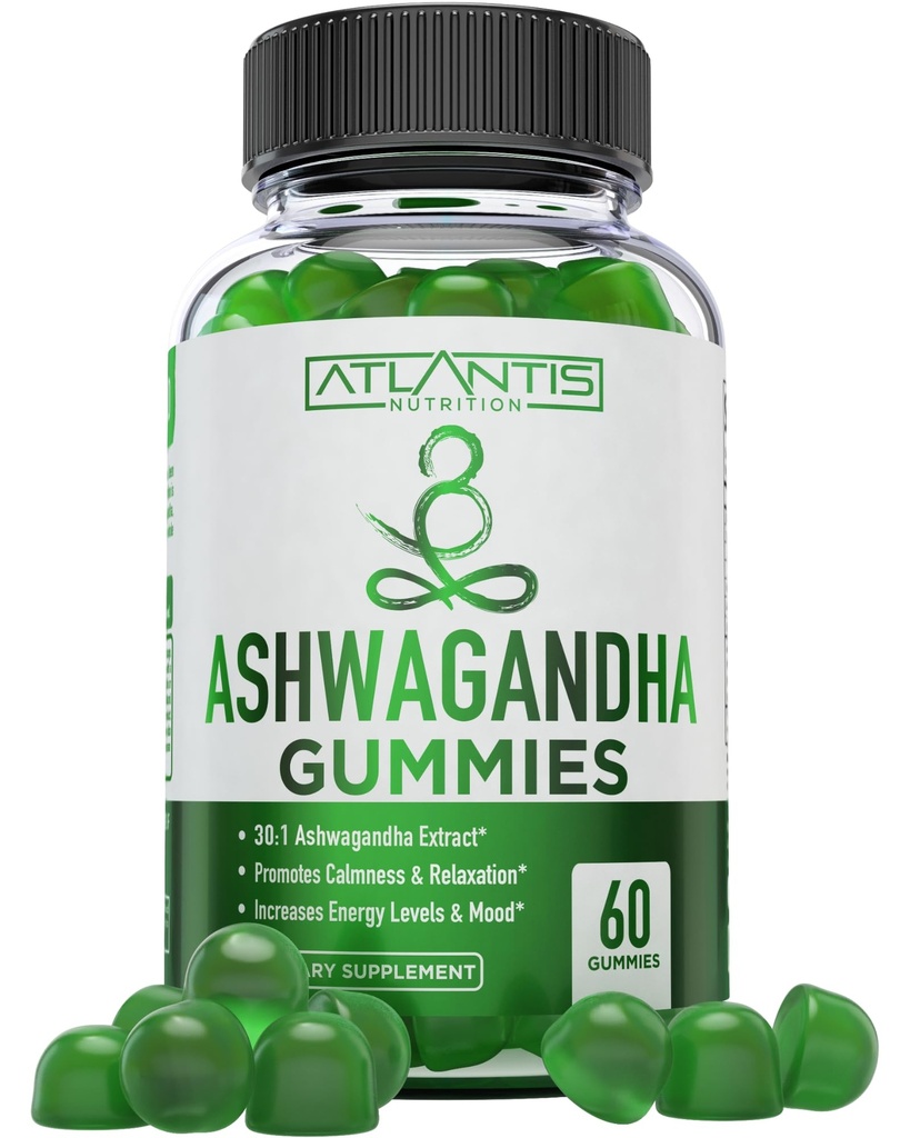 Atlantis Nutrition Ashwagandha Gummies - 1500 MG Per Serving - Promoves Calmness, Forbedrer Mood, øger energiniveauer & Styrker immunsystem - Formuleret med D-vitamin & Zink - Vegan Budd124; 60 Greve