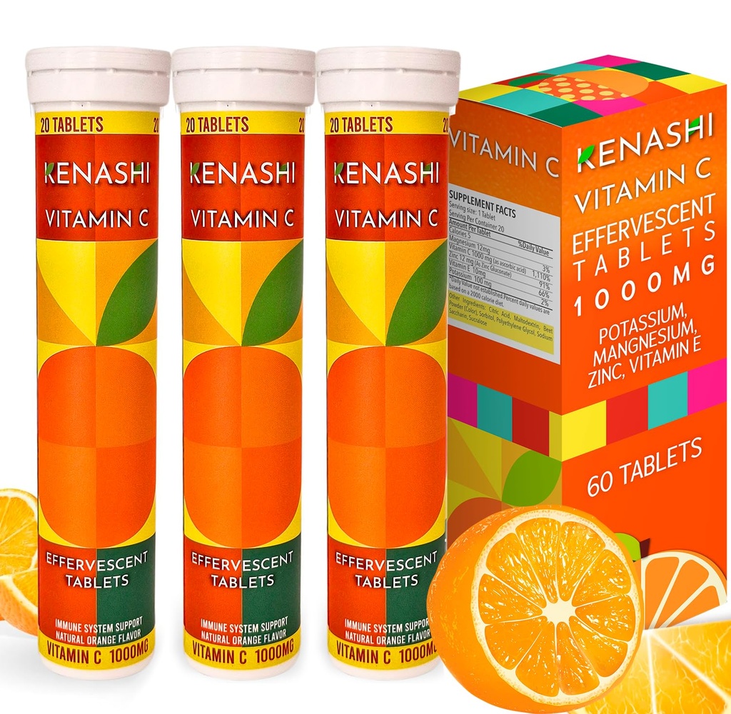 Vitamin C Effervescent tabletter 1000mg med Magnesium Zink Vitamin E & Kalium Vitamina C Efervescente 60 Tabel 3 Pack Vitamina C