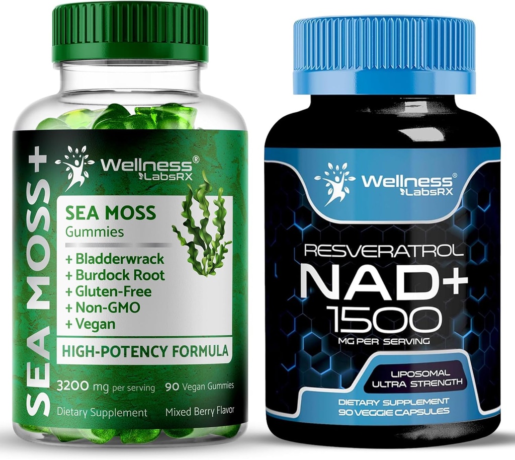 WELLENess LASSRX NAD Supplement, 1500mg - Sea Moss Gummies, 3200mg