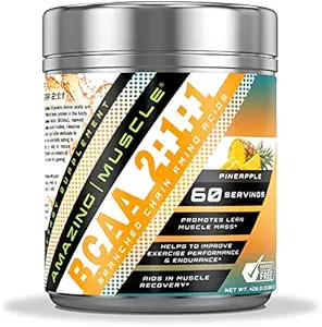 Amazing Muscle BCAA 2:1:1 Branched Chain Amino Acids Supplement | 6000 Mg Per Serving | Pineapple Flavor | 60 Servings