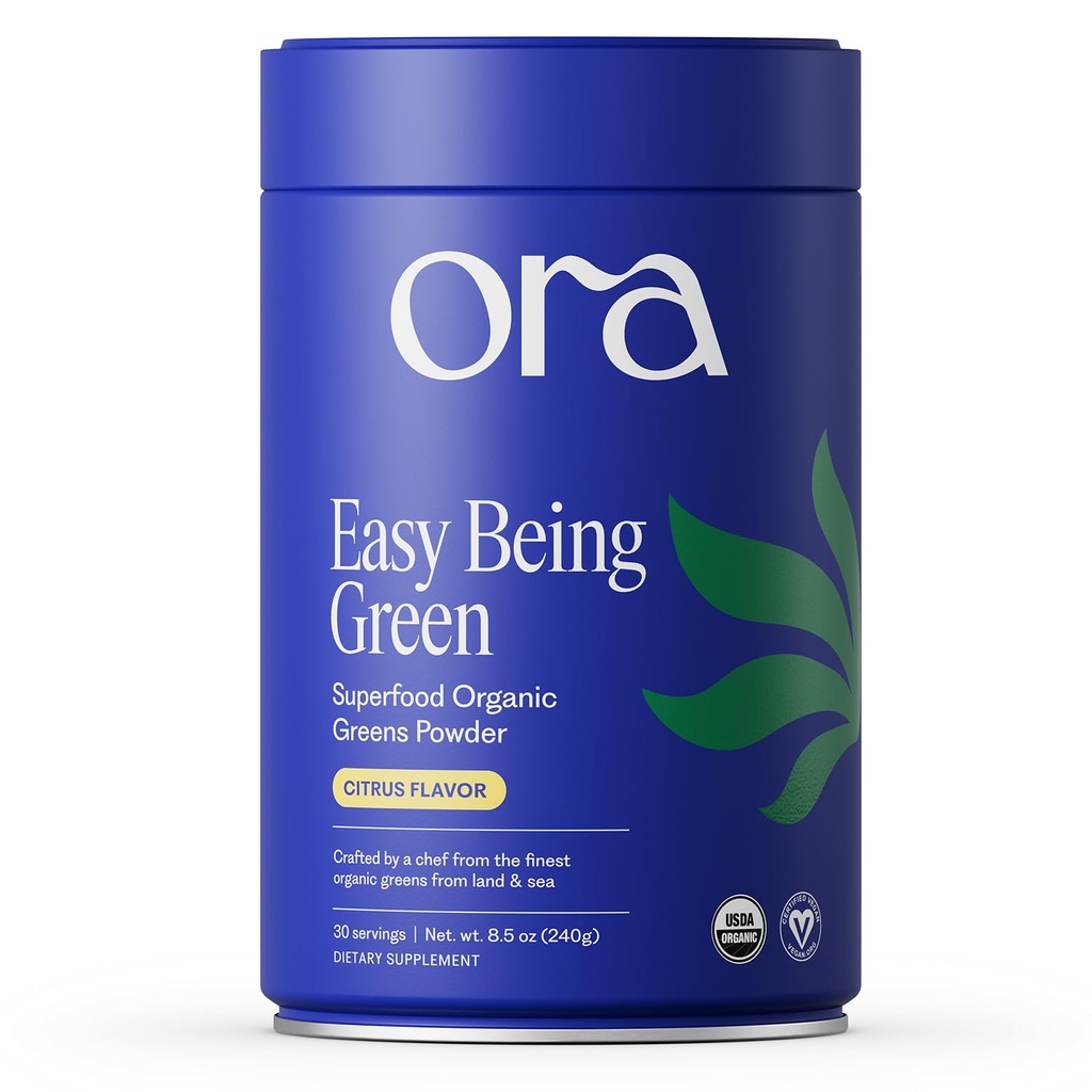 Ora Organic Green Powder - Vegan, Gluten- Free, Organic Super Green Drikke for Energy og Detox Buddy 124; Antioxidanter & Adaptogeniske urter Buddy 124; 20 + Superfood Green Blend - Citrus Flavor, 30 Servere