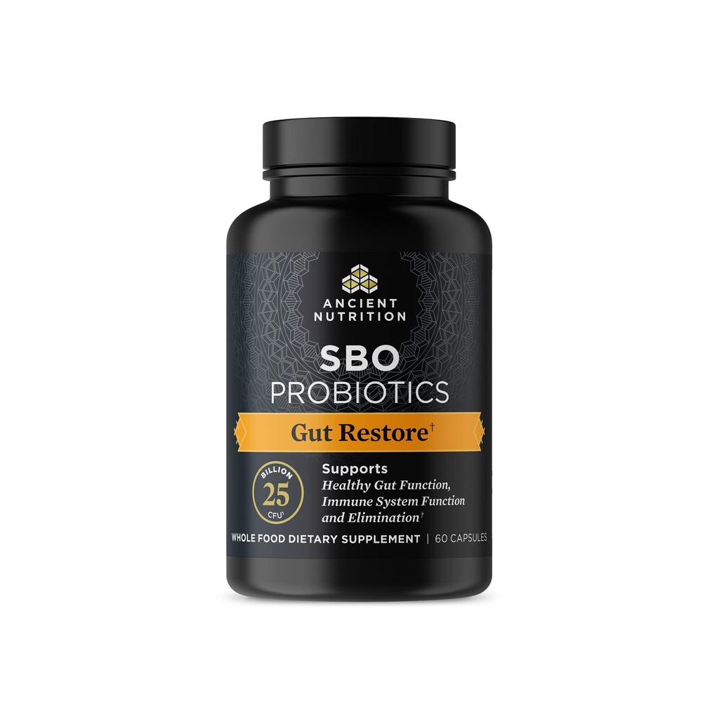 Ancient Nutrition Probiotika, SBO Probiotika Gut Restore 60 Ct, fremmer Gut sundhed, fordøjelse og immunforsvar, Gluten Free, Ancient Superfood Blend, 25 Millioner CFU * Per Servering
