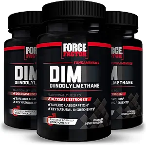 FORCE FACTOR DIM, 3-Pack, Pills to Decrease Estrogen in Men, Diindolylmethane Supplement with Key Natural Ingredients and Superior Absorption, Diindolylmethane 300mg, Works Fast, 90 Capsules