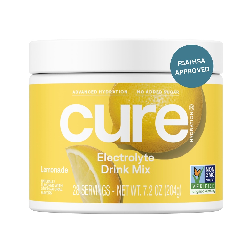 Cure Hydration • 124; Plantbaseret elektrolytholdig drik • 124; Ingen tilsat sukker • 124; FSA- HSA • 124; Dehydrering • Hjælpepulver fremstillet med kokos • 124; ikke- GMO • 124; Vegan • 124; 28 Servering - Lemonade