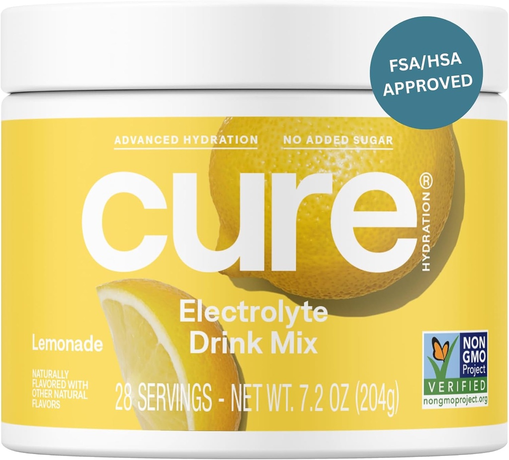 Cure Hydration • 124; Plantbaseret elektrolytholdig drik • 124; Ingen tilsat sukker • 124; FSA- HSA • 124; Dehydrering • Hjælpepulver fremstillet med kokos • 124; ikke- GMO • 124; Vegan • 124; 28 Servering - Lemonade