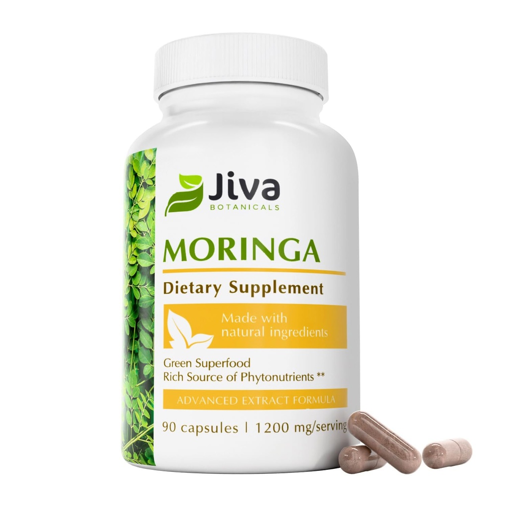 Jiva Botanicals Moringa Leaves Extract Kapsler - Lavet af Moringa Leaf Powder og Oleifera Supplement for immunforsvar og normal fælles støtte - 90 Kapsler (pakke med 1)