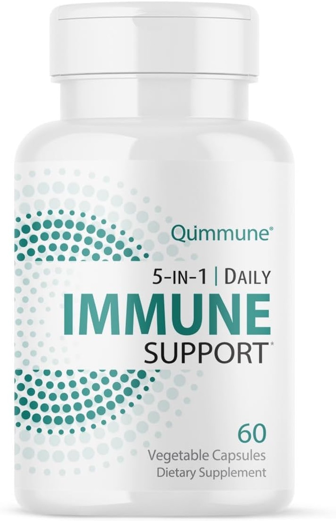 5-in-1 Immunitet Advanced Support med Quercetin Phytosome, Zink, C-vitamin, D3, K2 - Immunitet og Allergi Supplement med aktiveret Quercetin - 60 Veg Caps
