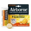 Airborne 1000mg C-vitamin med D-vitamin & zink, sukkerfri multivitamin immunsupporttilskud, antioxidanter Vitamin A C & E, 10 effervescent tabletter, Zeress Orange Flavor