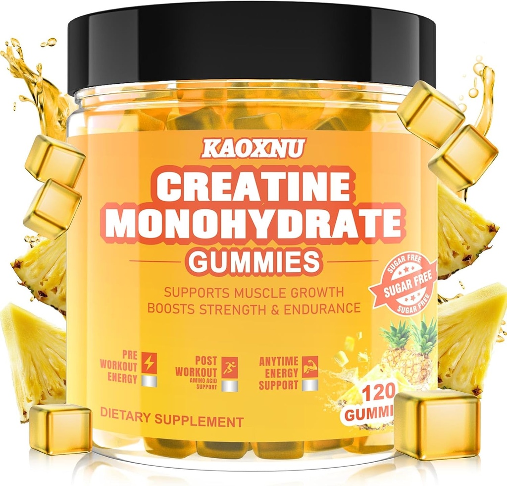 Creatine monohydrat Gummies 5600mg for mænd og kvinder, 120 CT tyggetabletter Creatine Gummies for Muscle Support, Energy Boost, 5,6g Creatine Monohydrat per servering - Sukker fri, Vegan (Ananas Arv)
