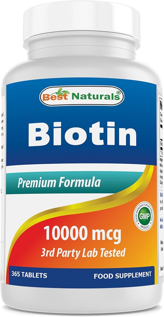 Bedste Naturals Biotin (også kaldet vitamin B7), 10.000 mcg 365 tabletter (365 greve (pakke med 1))