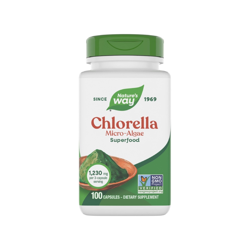 Nature 's Way Chlorella Micro- Alger, Superfood, Understøtter Antioxidant Pathways *, 1,230 mg pr. 3 - Capsule Serving, Vegan, Non- GMO Project Verified, 100 kapsler (Packaging May Vary)