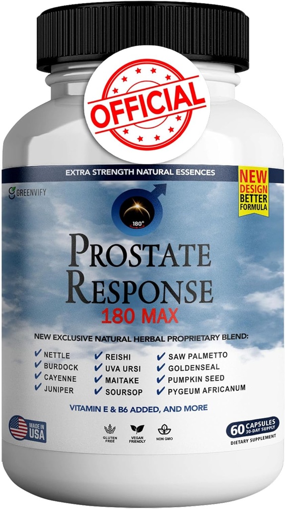 Prostata Response 180 Max Prostata Formel Kosttilskud til mænd kapsler, Sundhedstillæg - maksimal styrke, Alle naturlige til at understøtte normal og sund funktion (1)