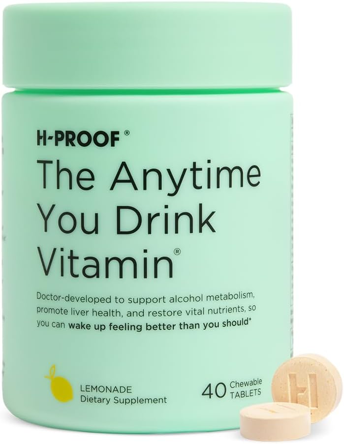 H- PROOF Den Anytime du drikker Vitamin, Lever Sundhed & Immunitet Støtte med Elektrolytter, Mælk tidsel, og Vitamin B & C - 40 tyggetabletter (20 Servere), Vegan, Lemonade