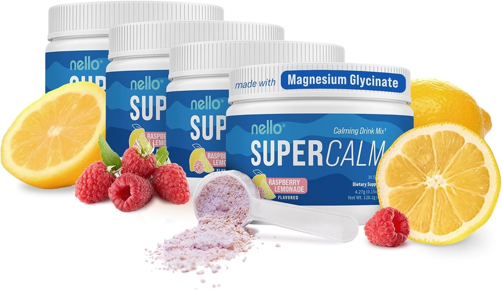 Nello Superroady Drink Mix - Ashwagandha KSM 66, Magnesium Glycinate, L- Theanine, Vitamin D3 - Ashwagandha Root Extract, Magnesium & L- Theanine Supplement - 30 Serveringer - 4 Pack