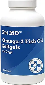 Pet MD - Omega 3 Fish Oil Supplement til hunde - Hud og Coat Support til hunde - 180 Softgels
