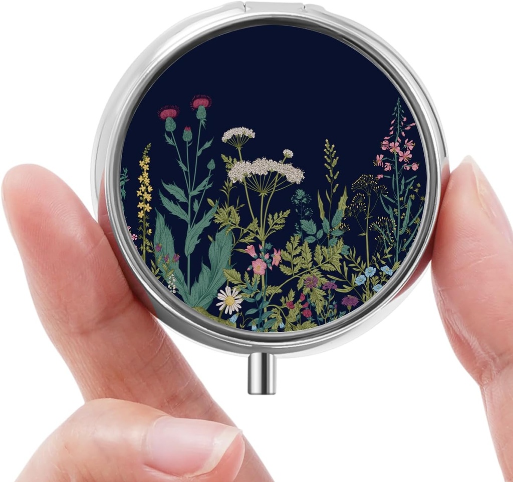 Mini Pill Box, Lille Pill Box, Cute Pill Organizer til Vitaminer, Medicin, Fiskeolie og Kosttilskud (sorte blomster)
