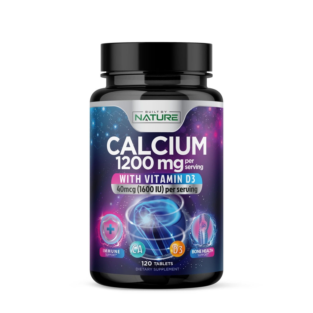 Calcium 1200mg med D3- vitamin til bedste absorption - avanceret benstøttetilskud, 1200 mg calciumcarbonat & 1600 IE D3- vitamin, langsom frigivelse til immunforsvar, let at synke, 120 tabletter