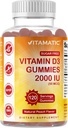 Vitamatisk sukker fri vitamin D3 2000 IE - 120 Pectin baserede gummier - Great Sunde Bones, Mood & Immunsystemet funktion - Non- GMO - 120 Servere